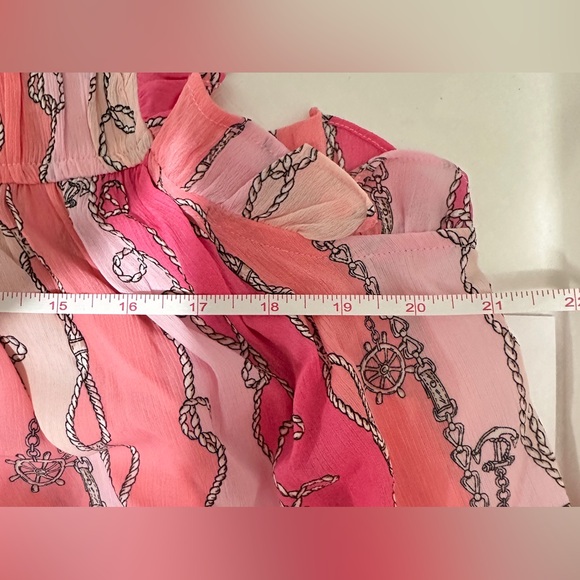 NWT SZ L 77 Park Pink and Coral Patterned Ruffle Blouse - Picture 5 of 7